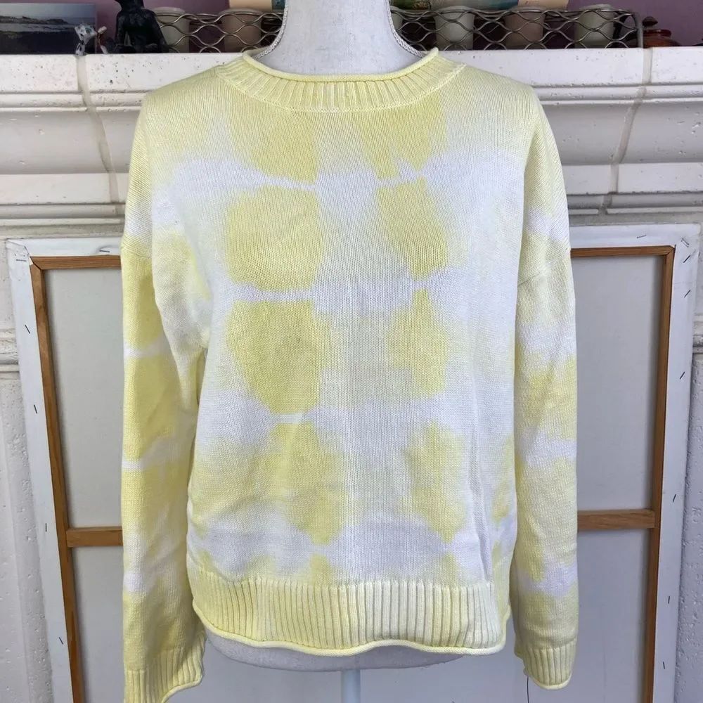 Elizabeth and James cotton sweater chunky boxy yellow& white print